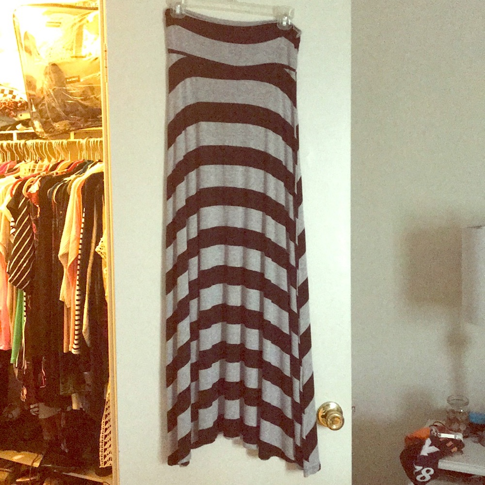 Black and gray striped maxi skirt